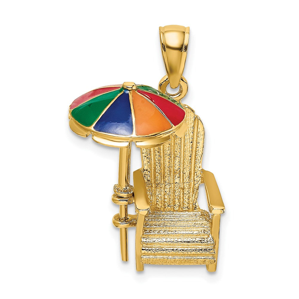 14k Yellow Gold 16.15 mm 3-D w/ Enamel Umbrella Beach Chair Charm (4.28 grams)