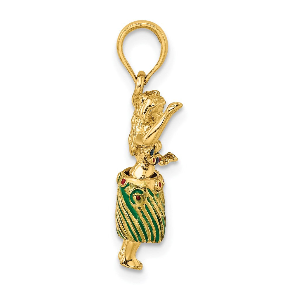 14k Yellow Gold 9.5 mm 3-D Hula Girl w/ Moveable Grass Skirt Charm (2.36 grams)
