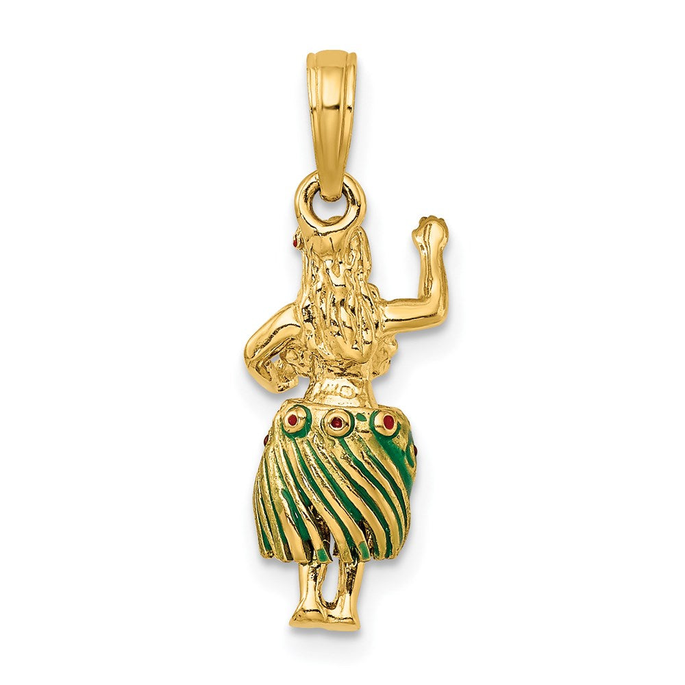 14k Yellow Gold 9.5 mm 3-D Hula Girl w/ Moveable Grass Skirt Charm (2.36 grams)