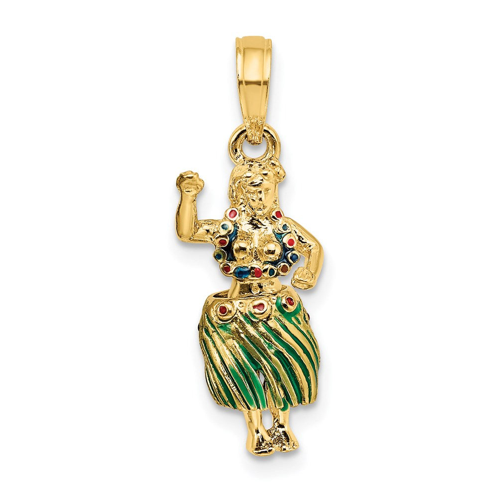 14k Yellow Gold 9.5 mm 3-D Hula Girl w/ Moveable Grass Skirt Charm (2.36 grams)