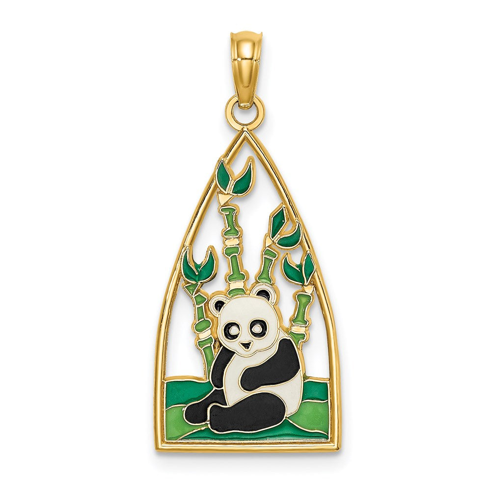 14k Yellow Gold 13.7 mm Enamel Panda Bear and Bamboo Charm (1.45 grams)