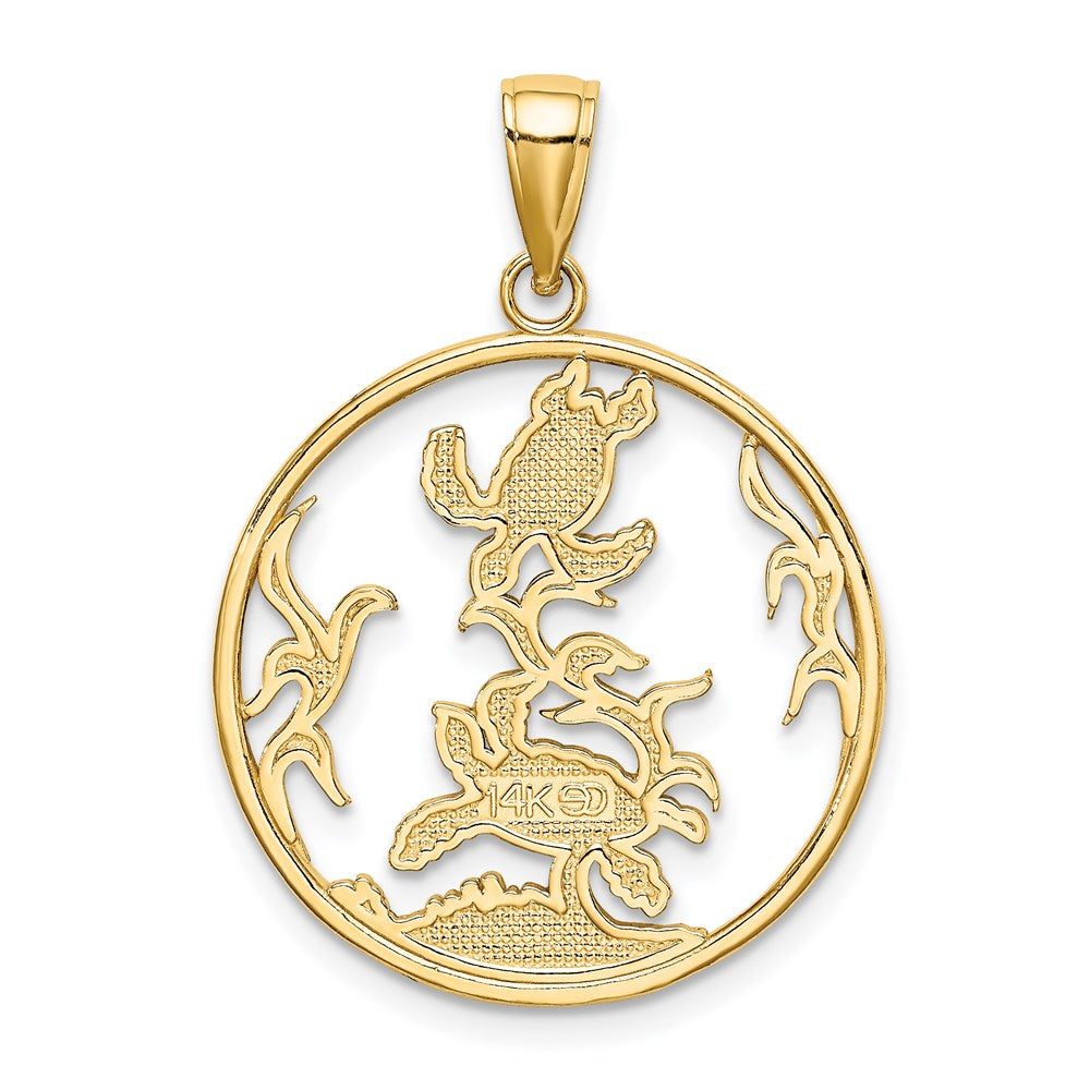 14k Yellow Gold 22.45 mm Enamel Sea Turtles In Circle Charm (2.3 grams)