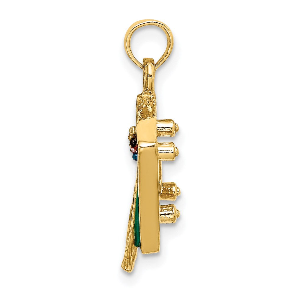 14k Yellow Gold 8.1 mm W/ Green Enamel 3-D Pool Table Charm (2.21 grams)