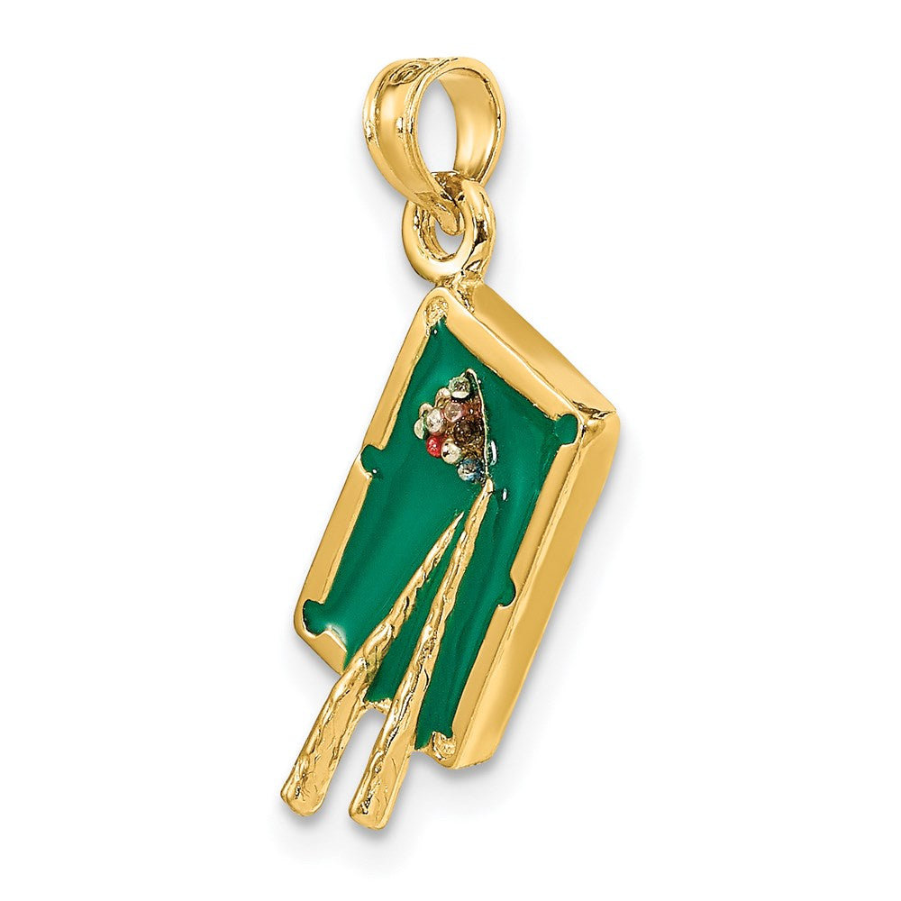 14k Yellow Gold 8.1 mm W/ Green Enamel 3-D Pool Table Charm (2.21 grams)