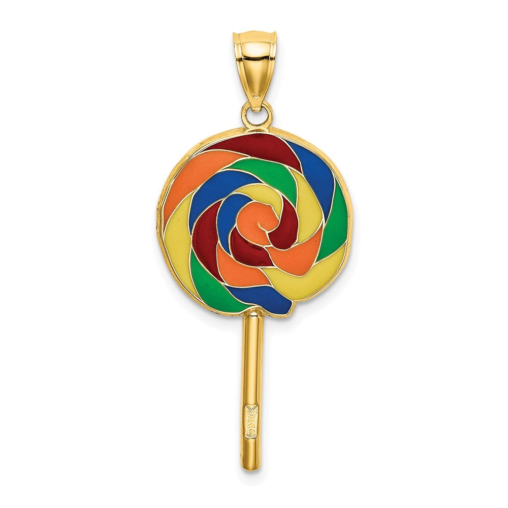 14k Yellow Gold 16.63 mm w/Multi-Color Enamel 3-D Lollipop Charm (2.98 grams)