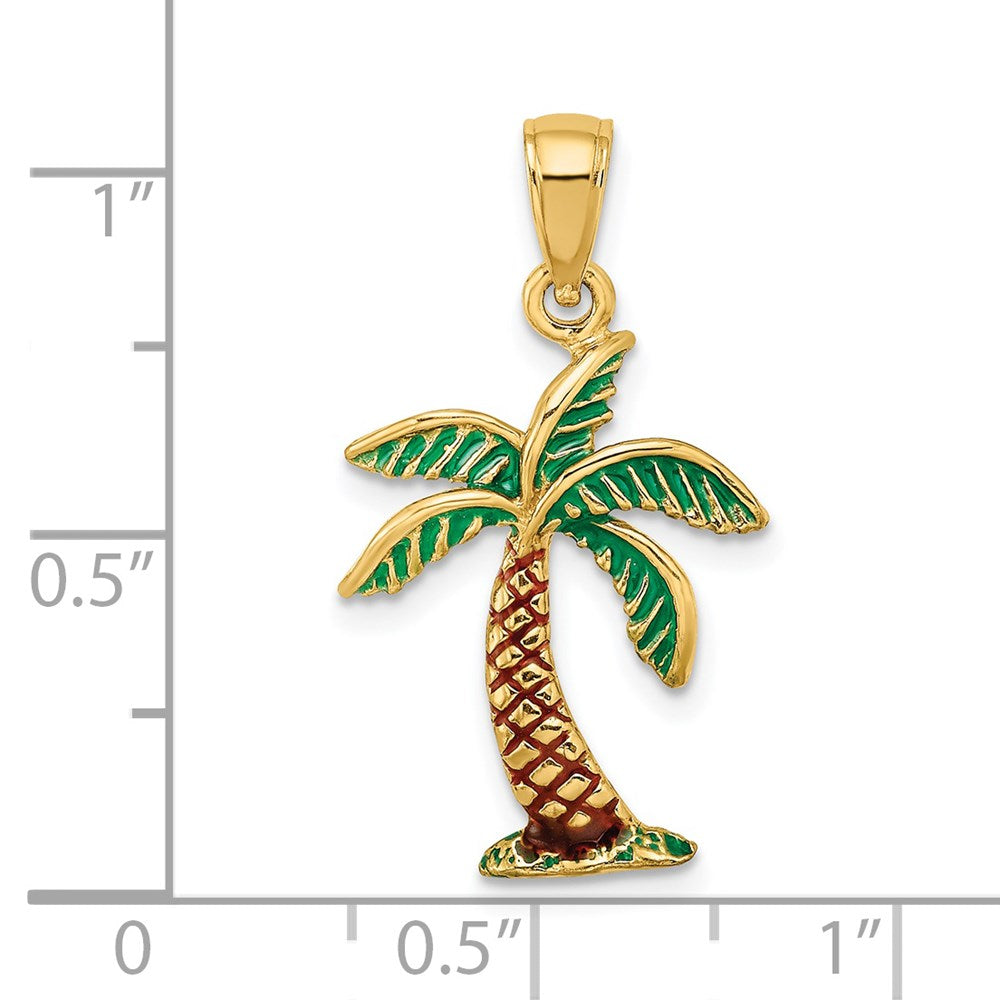 14k Yellow Gold 15.7 mm Enamel Palm Tree Charm (1.65 grams)