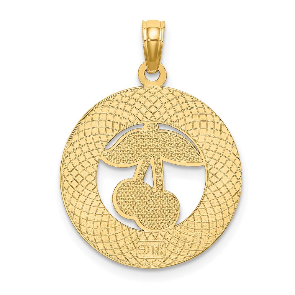 14k Yellow Gold 18.8 mm TRAVERSE CITY MI Enamel Cherry Charm (1.94 grams)