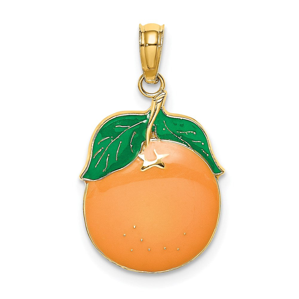 14k Yellow Gold 13.45 mm Enamel Orange W/Stem and Leaf Charm (1.53 grams)