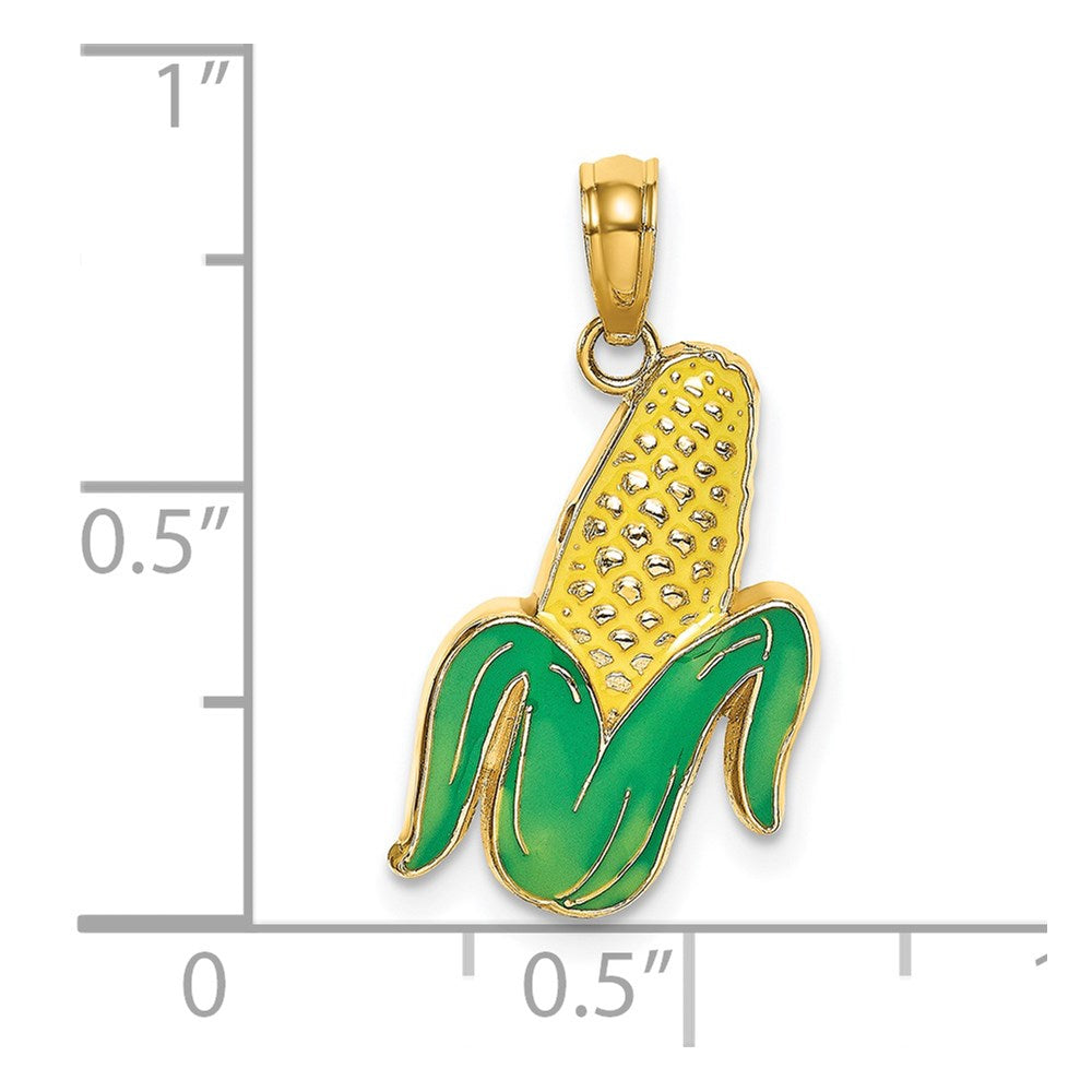 14k Yellow Gold 11.2 mm w/ Enamel Corn with Peeled Husk Charm (1.65 grams)