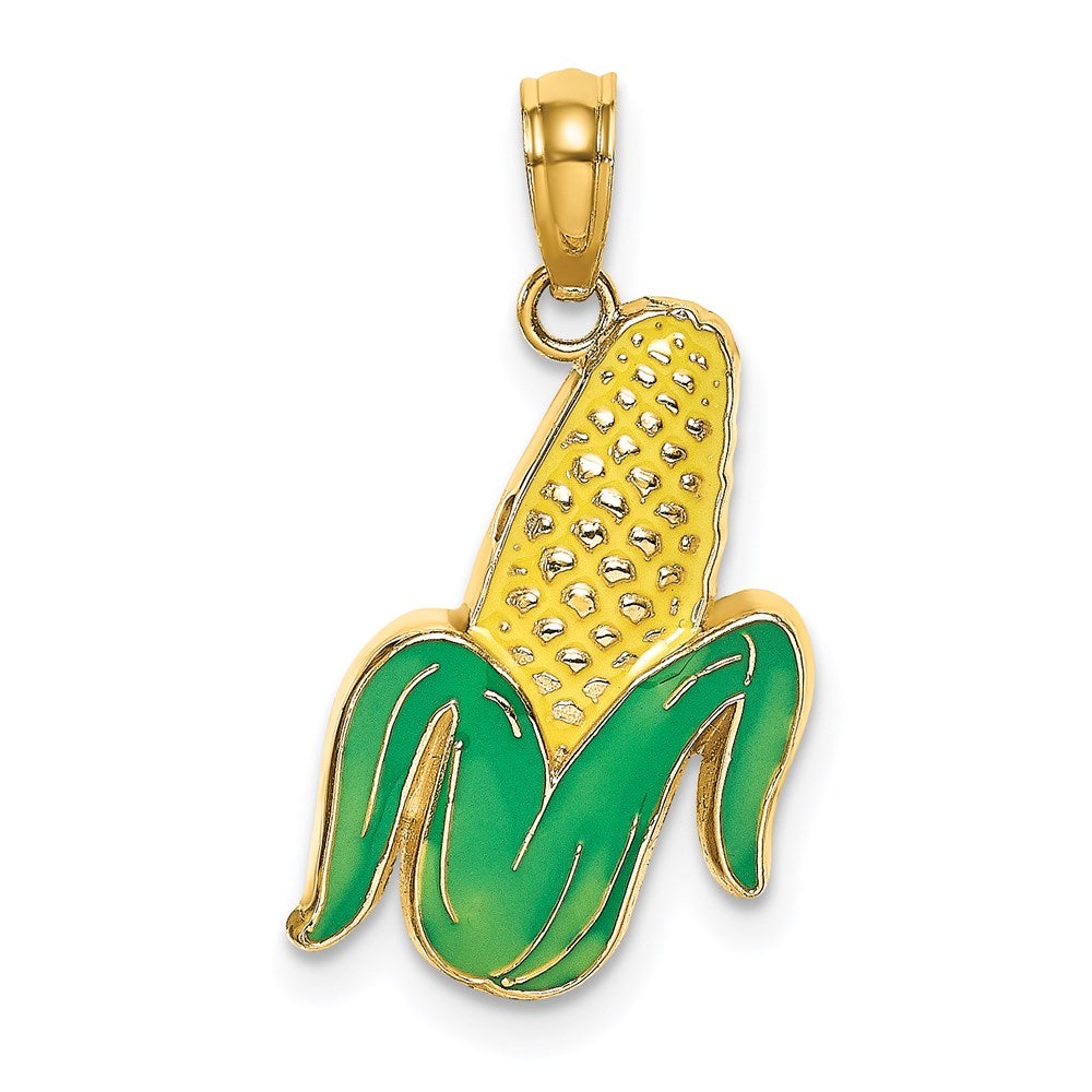 14k Yellow Gold 11.2 mm w/ Enamel Corn with Peeled Husk Charm (1.65 grams)
