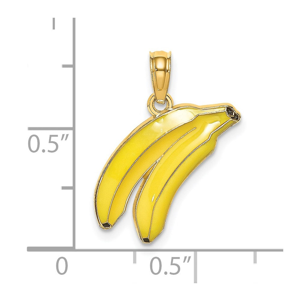 14k Yellow Gold 19.3 mm w/ Enamel 2-D Bananas Charm (0.99 grams)