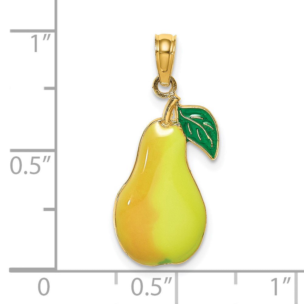 14k Yellow Gold 11 mm W/ Enamel Pear With Stem and Leaf Charm (1.28 grams)