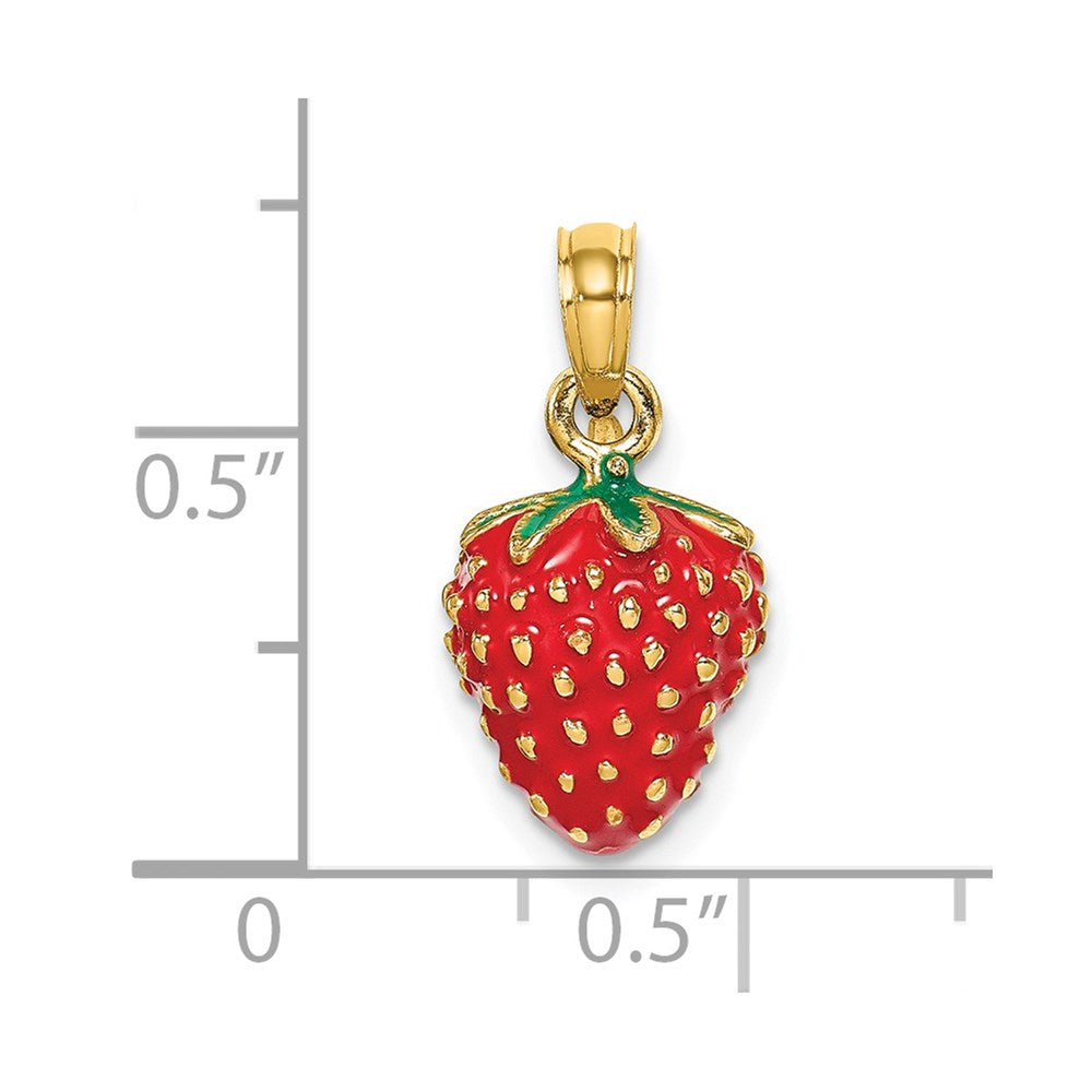 14k Yellow Gold 9.65 mm W/ Enamel 3-D Strawberry and Leaf Charm (2.93 grams)