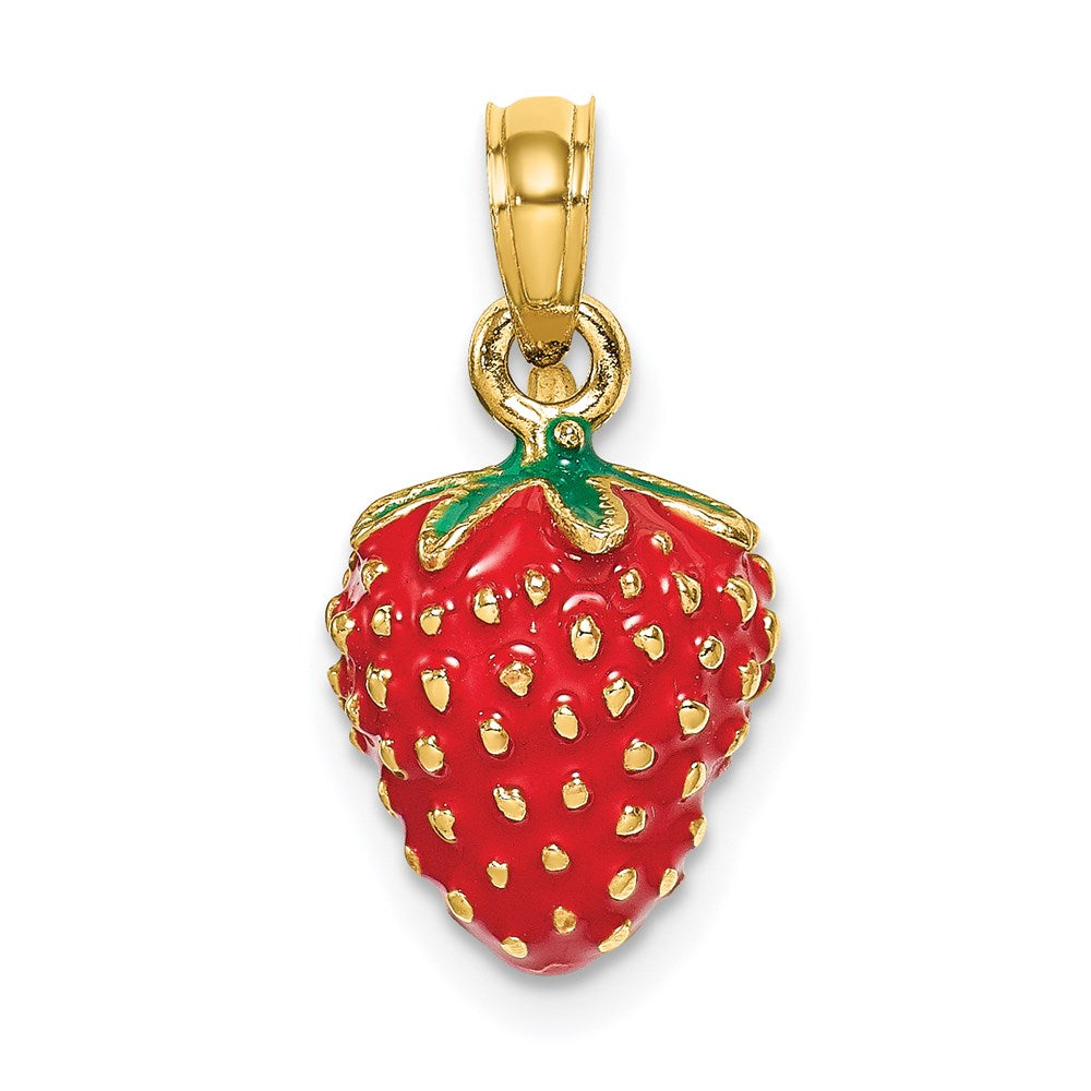 14k Yellow Gold 9.65 mm W/ Enamel 3-D Strawberry and Leaf Charm (2.93 grams)