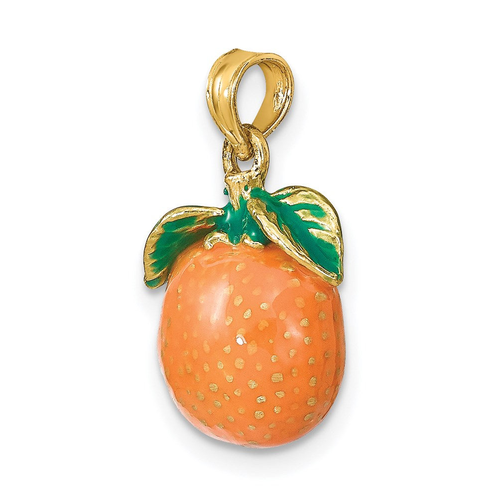 14k Yellow Gold 10.75 mm W/ Enamel 3-D Orange With Stem and Leaf Charm (3.65 grams)