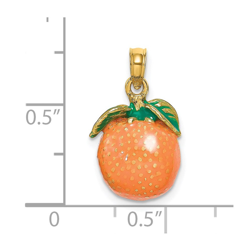 14k Yellow Gold 10.75 mm W/ Enamel 3-D Orange With Stem and Leaf Charm (3.65 grams)