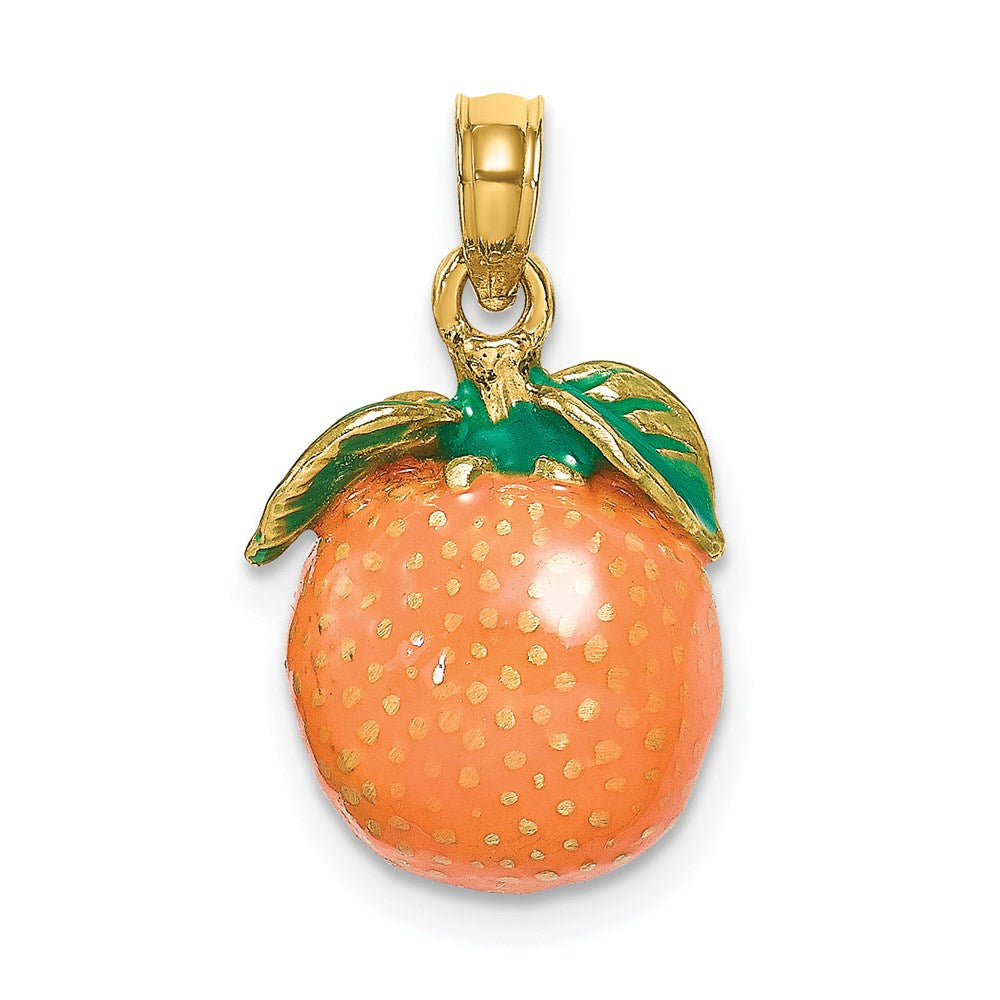 14k Yellow Gold 10.75 mm W/ Enamel 3-D Orange With Stem and Leaf Charm (3.65 grams)