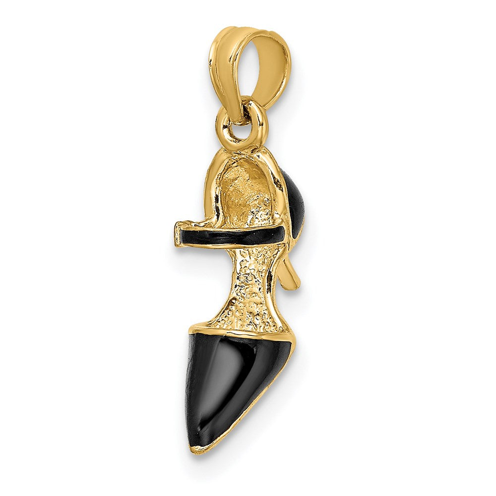 14k Yellow Gold 5.4 mm 3-D Black Enamel Closed Toe High Heel Charm (1.27 grams)