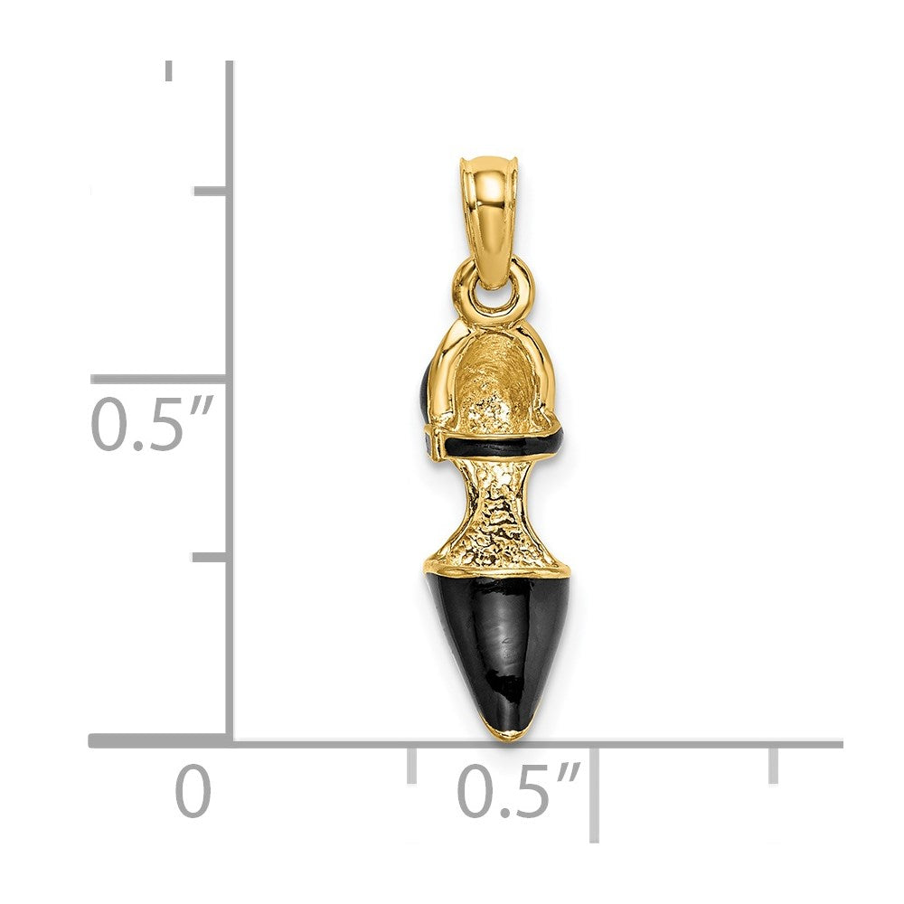 14k Yellow Gold 5.4 mm 3-D Black Enamel Closed Toe High Heel Charm (1.27 grams)