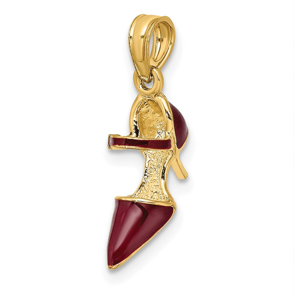 14k Yellow Gold 5.4 mm 3-D Maroon Enamel Closed Toe High Heel Charm (1.34 grams)