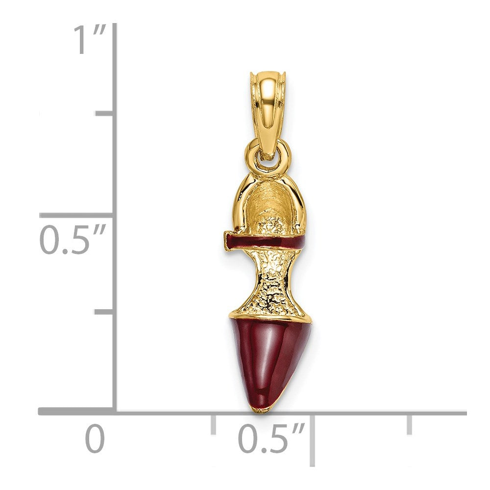 14k Yellow Gold 5.4 mm 3-D Maroon Enamel Closed Toe High Heel Charm (1.34 grams)