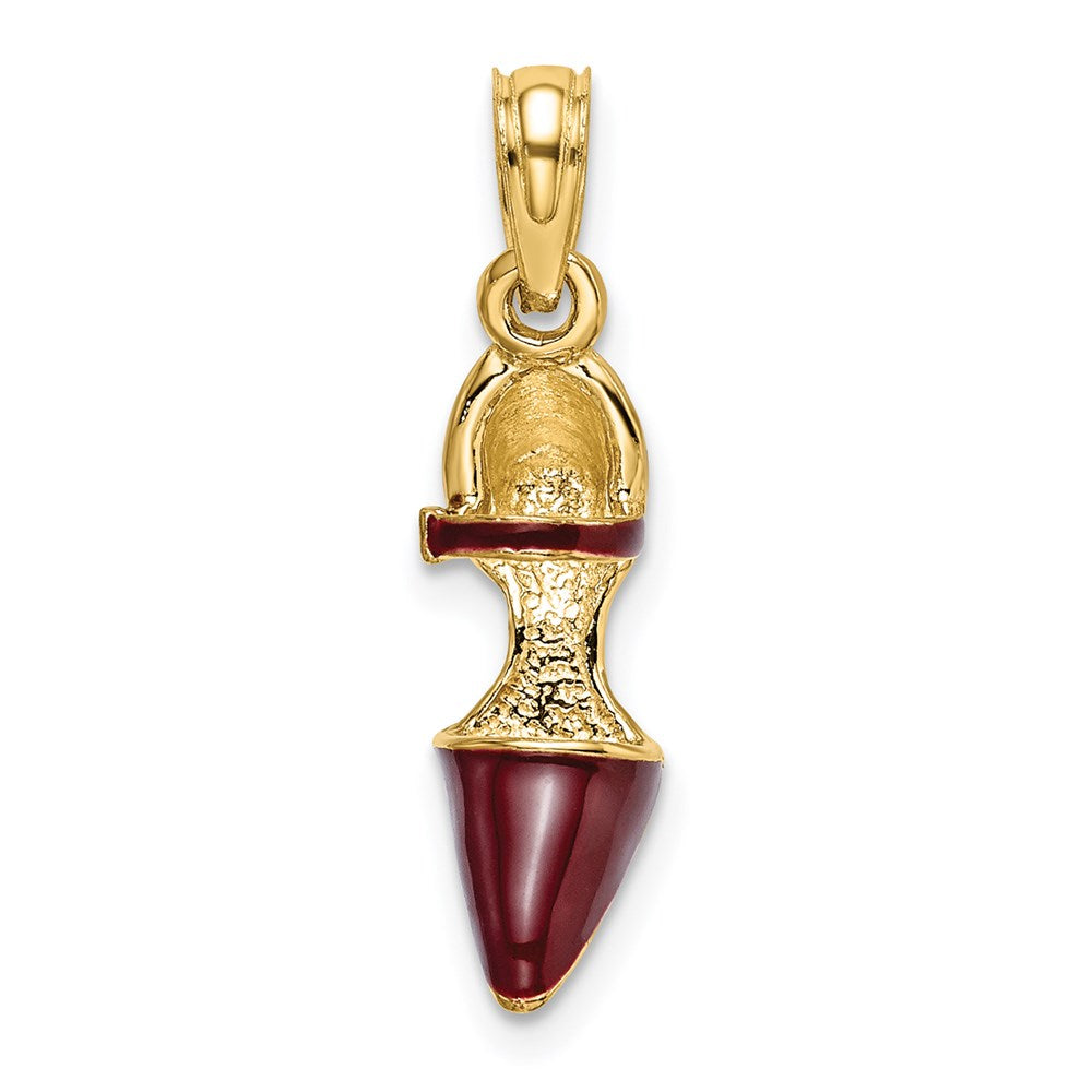 14k Yellow Gold 5.4 mm 3-D Maroon Enamel Closed Toe High Heel Charm (1.34 grams)