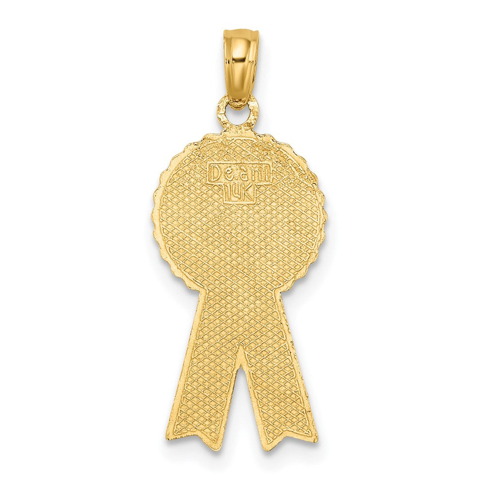 14k Yellow Gold 10.8 mm Enamel 1st PLACE Ribbon Charm (1.26 grams)