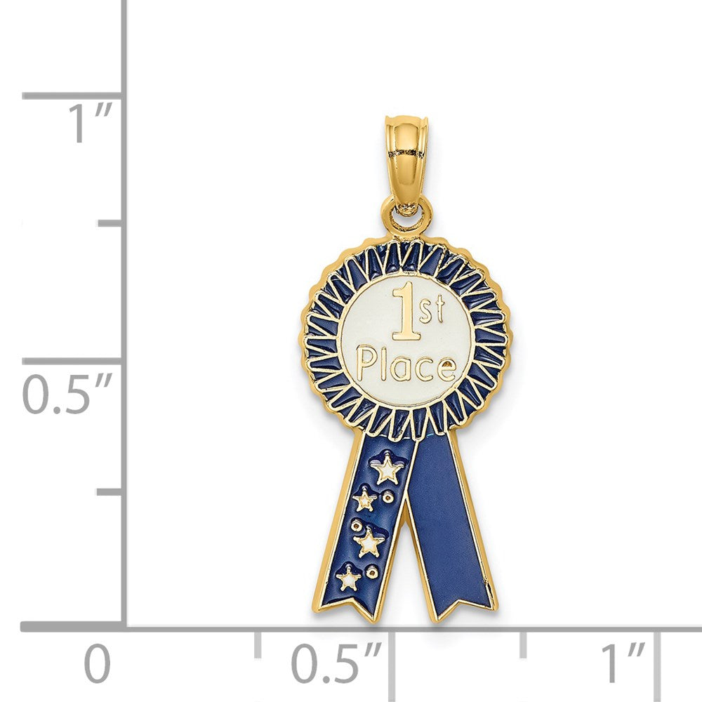 14k Yellow Gold 10.8 mm Enamel 1st PLACE Ribbon Charm (1.26 grams)