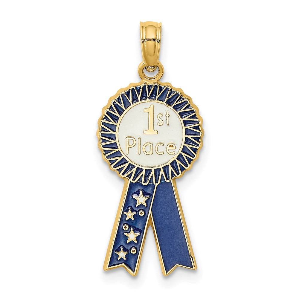 14k Yellow Gold 10.8 mm Enamel 1st PLACE Ribbon Charm (1.26 grams)