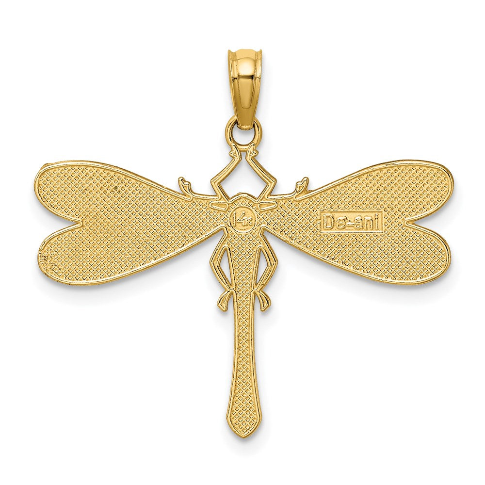 14k Yellow Gold 29 mm Multi Color Enamel Dragonfly Charm (1.79 grams)