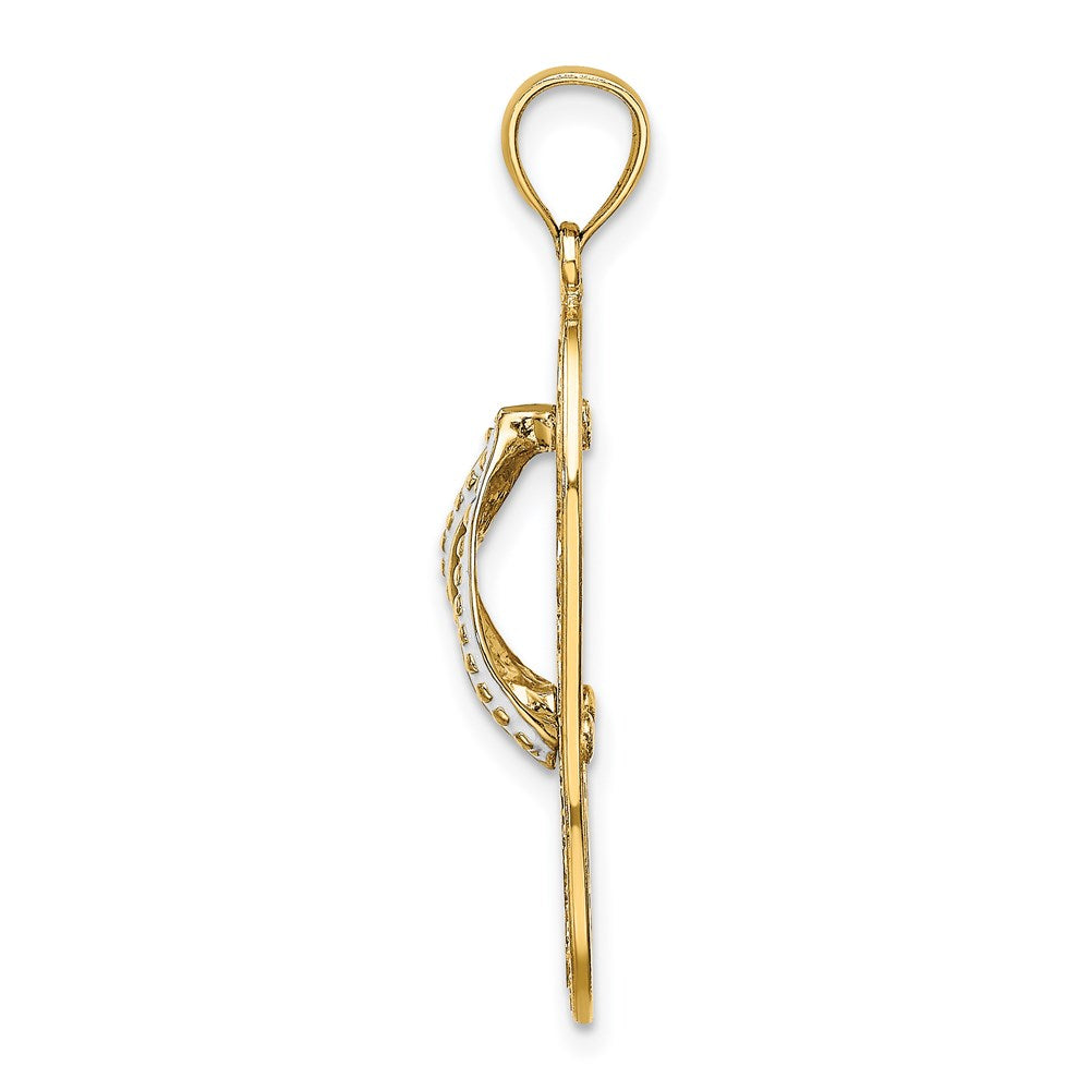 14k Yellow Gold 11.55 mm Multi Heart Flip-Flop w/ White Enamel Charm (1.74 grams)