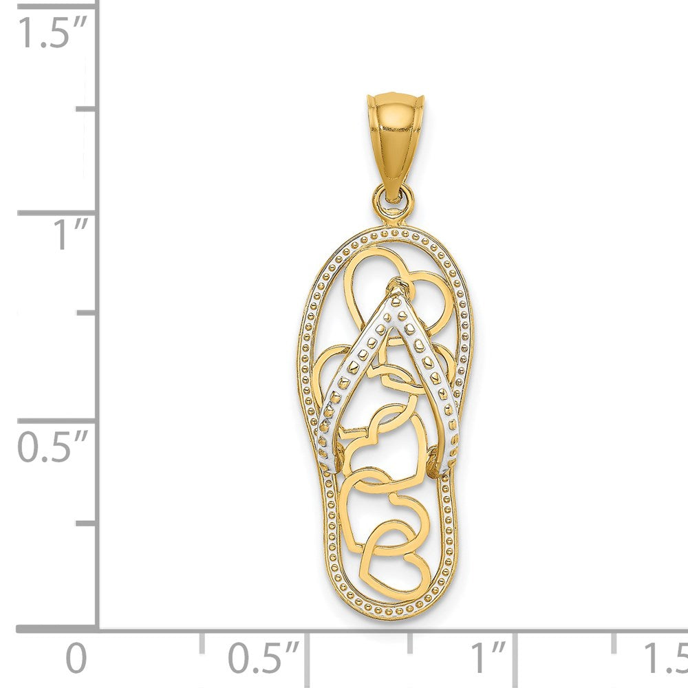 14k Yellow Gold 11.55 mm Multi Heart Flip-Flop w/ White Enamel Charm (1.74 grams)
