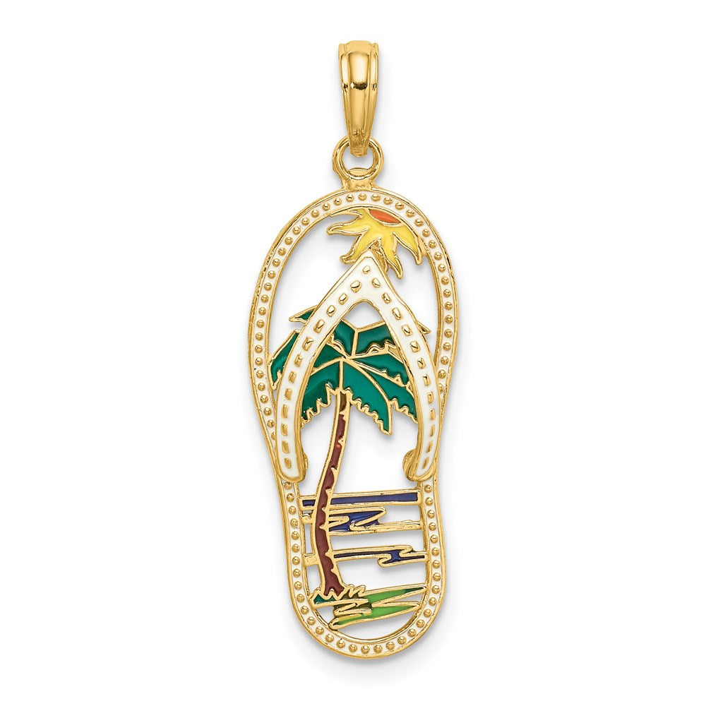 14k Yellow Gold mm Enamel Palm Tree Flip-Flop Charm grams)