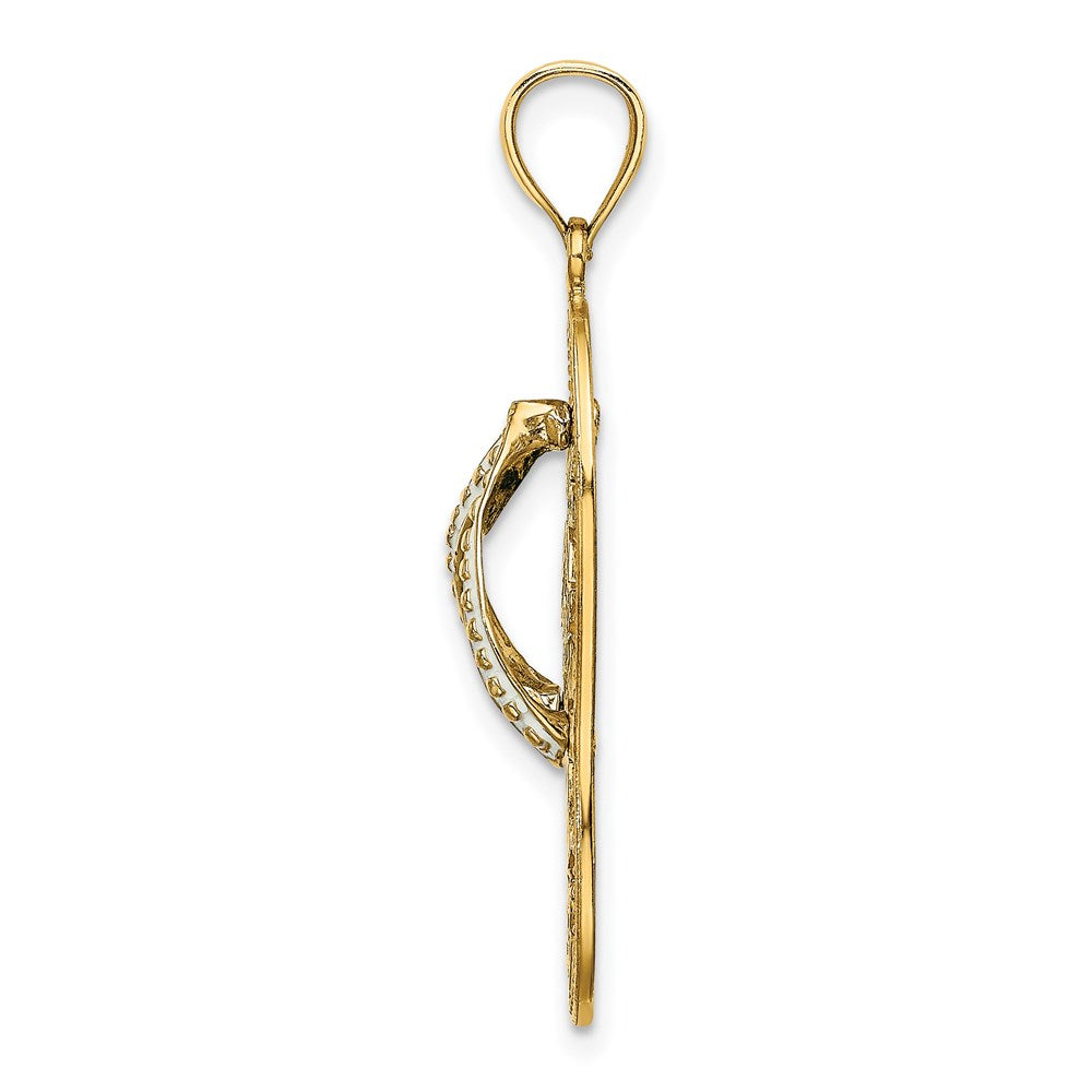 14k Yellow Gold 11.5 mm Enamel Palm Tree Beach Scene Flip-Flop Charm (1.89 grams)