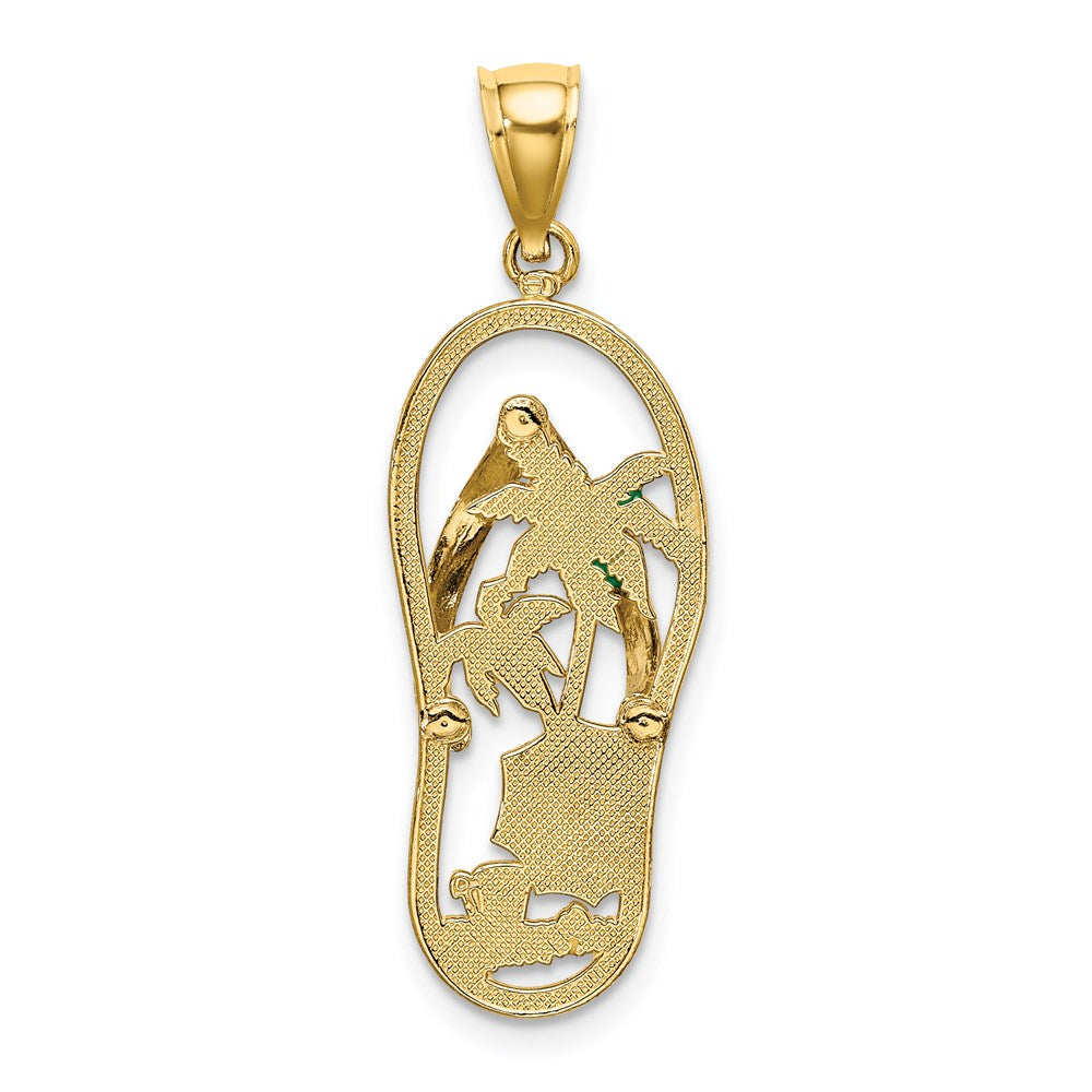 14k Yellow Gold 11.5 mm Enamel Palm Tree Beach Scene Flip-Flop Charm (1.89 grams)