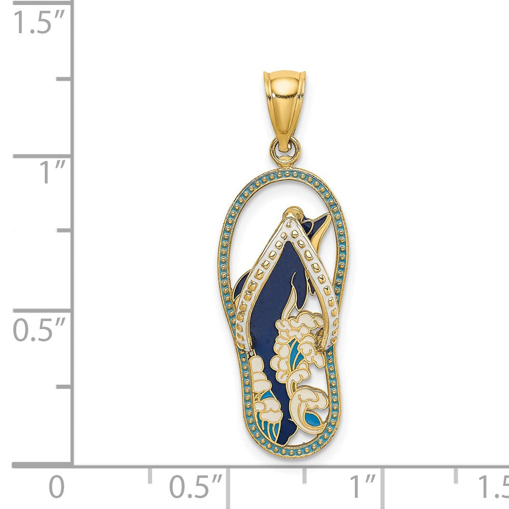14k Yellow Gold 11.65 mm Enamel Dolphin Flip-Flop Charm (1.95 grams)