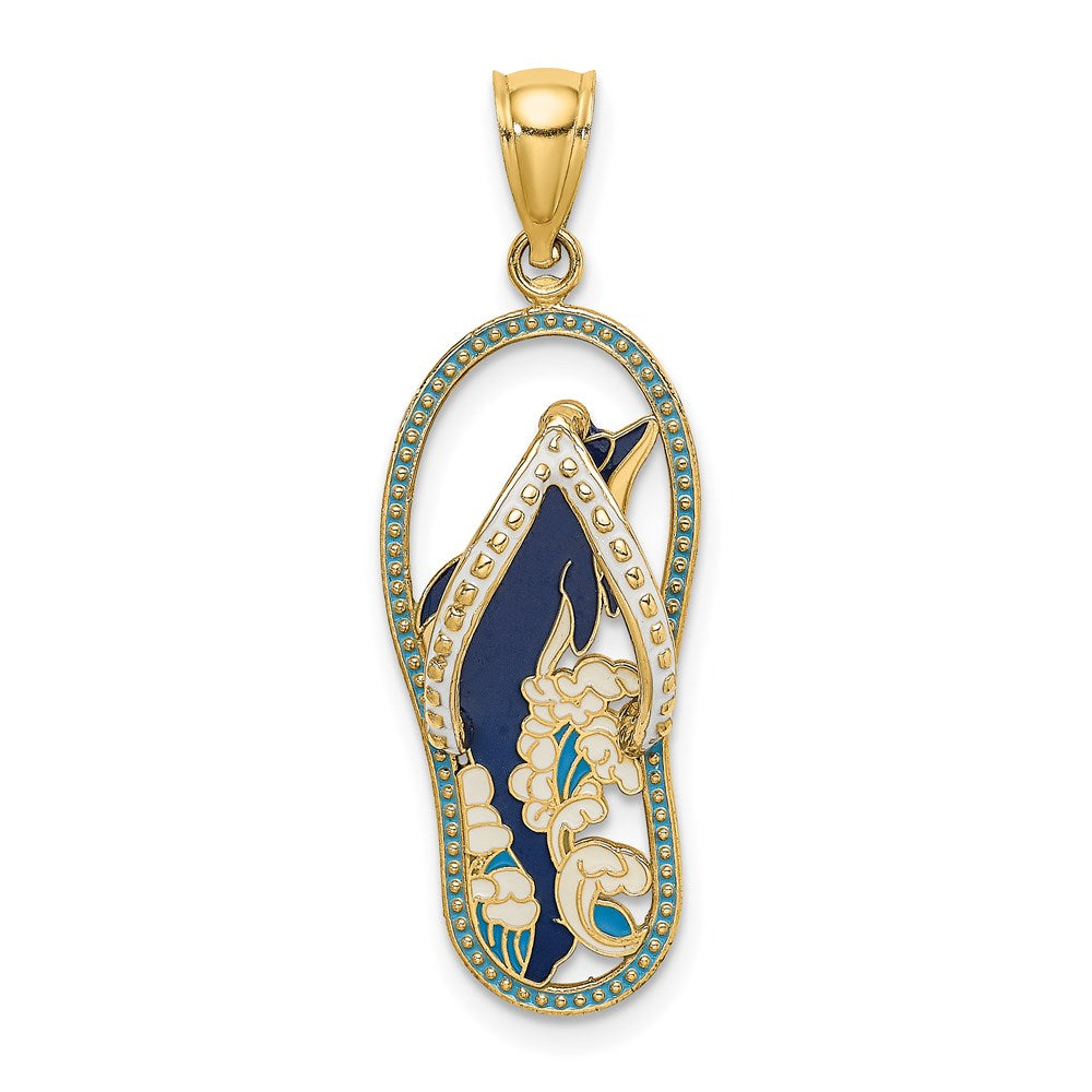 14k Yellow Gold 11.65 mm Enamel Dolphin Flip-Flop Charm (1.95 grams)