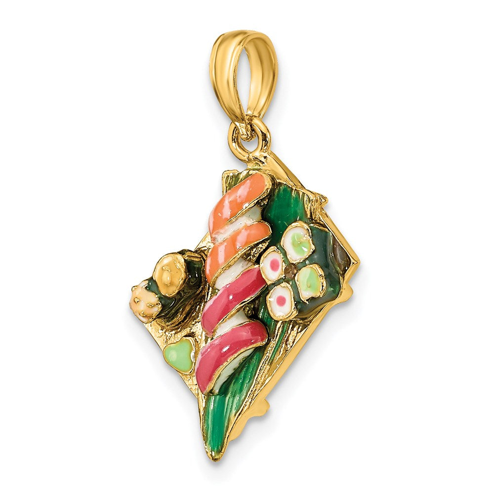 14k Yellow Gold 17.8 mm 3-D Sushi Plate w/Enamel Charm (3.8 grams)