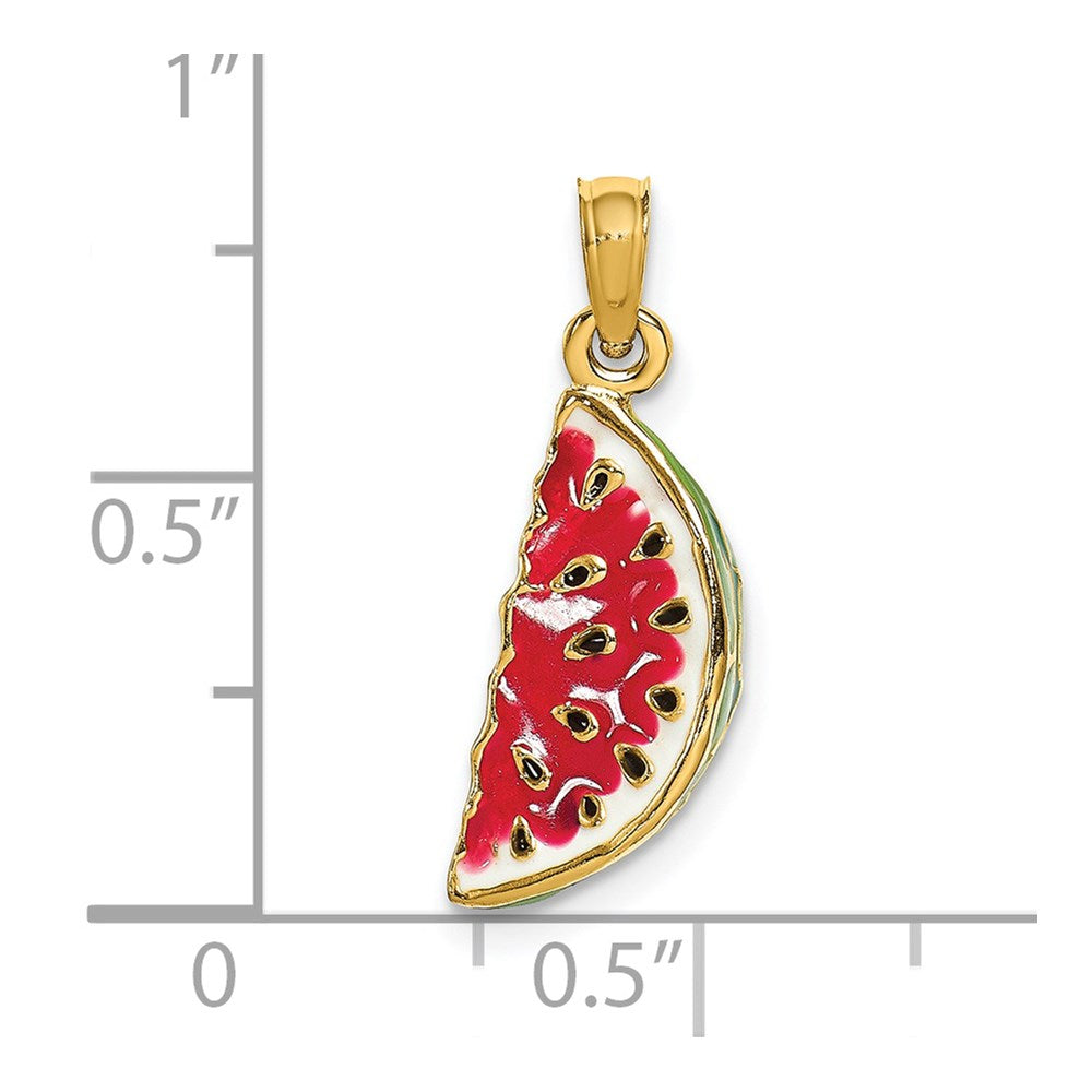 14k Yellow Gold 5.55 mm w/ Enamel 3-D Watermellon Charm (2.3 grams)