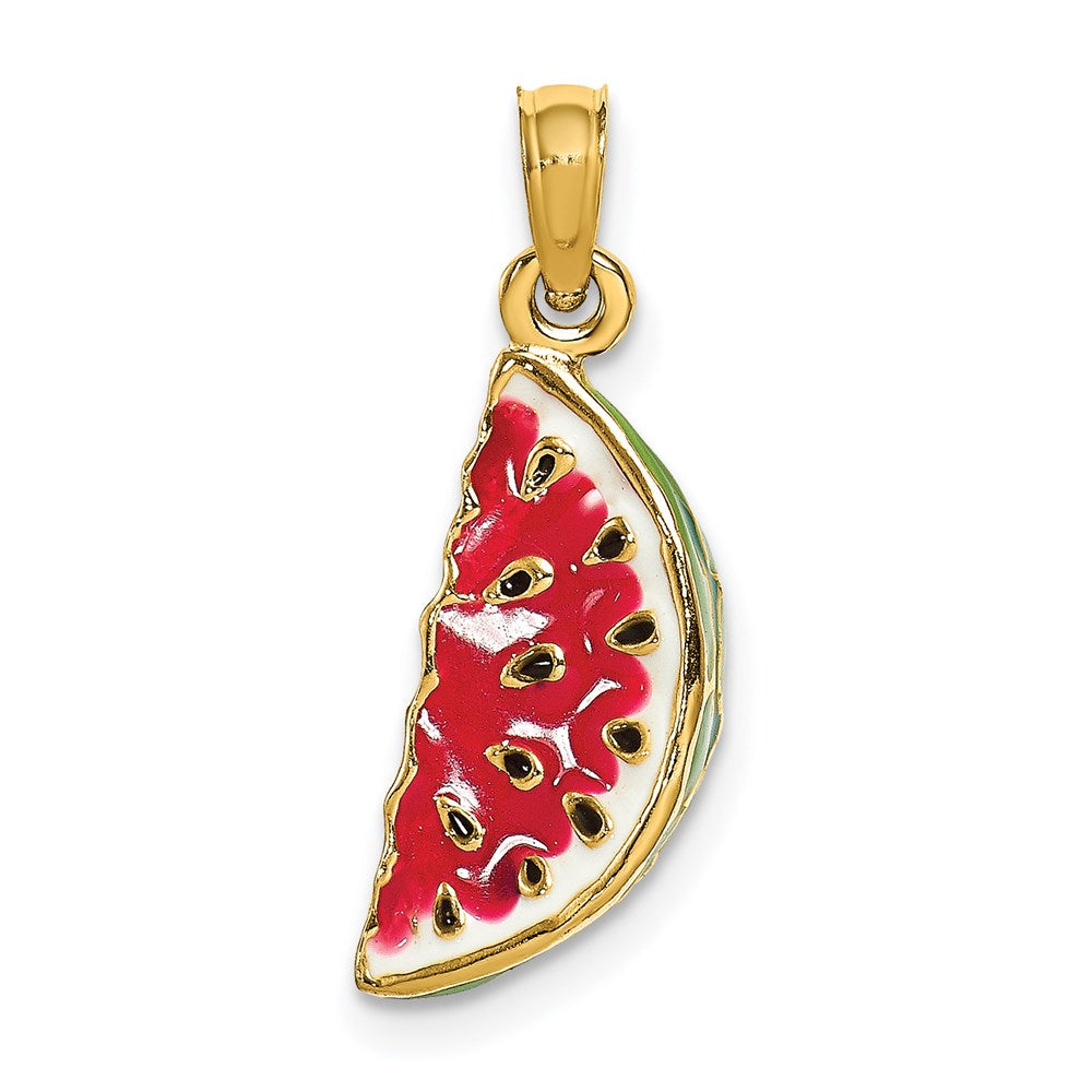 14k Yellow Gold 5.55 mm w/ Enamel 3-D Watermellon Charm (2.3 grams)