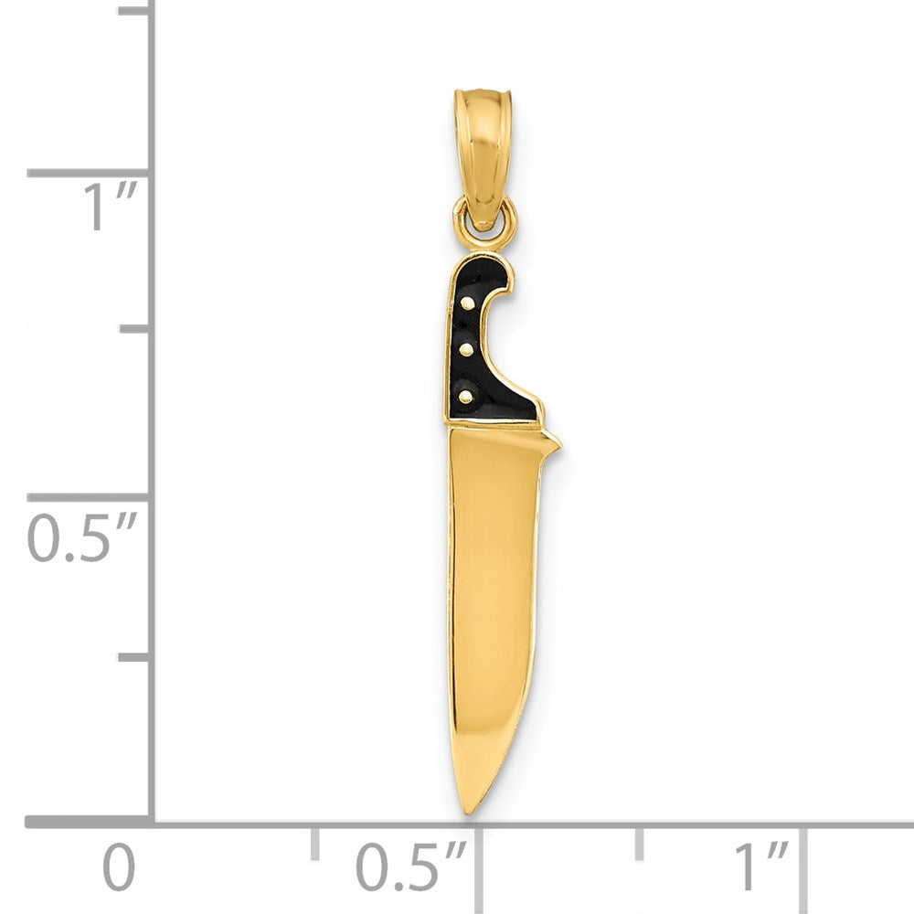 14k Yellow Gold 5 mm W/ Black Enamel 3-D Butcher Knife Charm (0.62 grams)