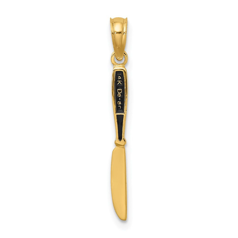 14k Yellow Gold 2.25 mm W/ Black Enamel 3-D Table Knife Charm (0.4 grams)