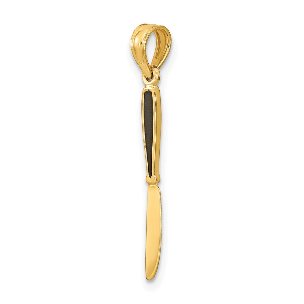 14k Yellow Gold 2.25 mm W/ Black Enamel 3-D Table Knife Charm (0.4 grams)