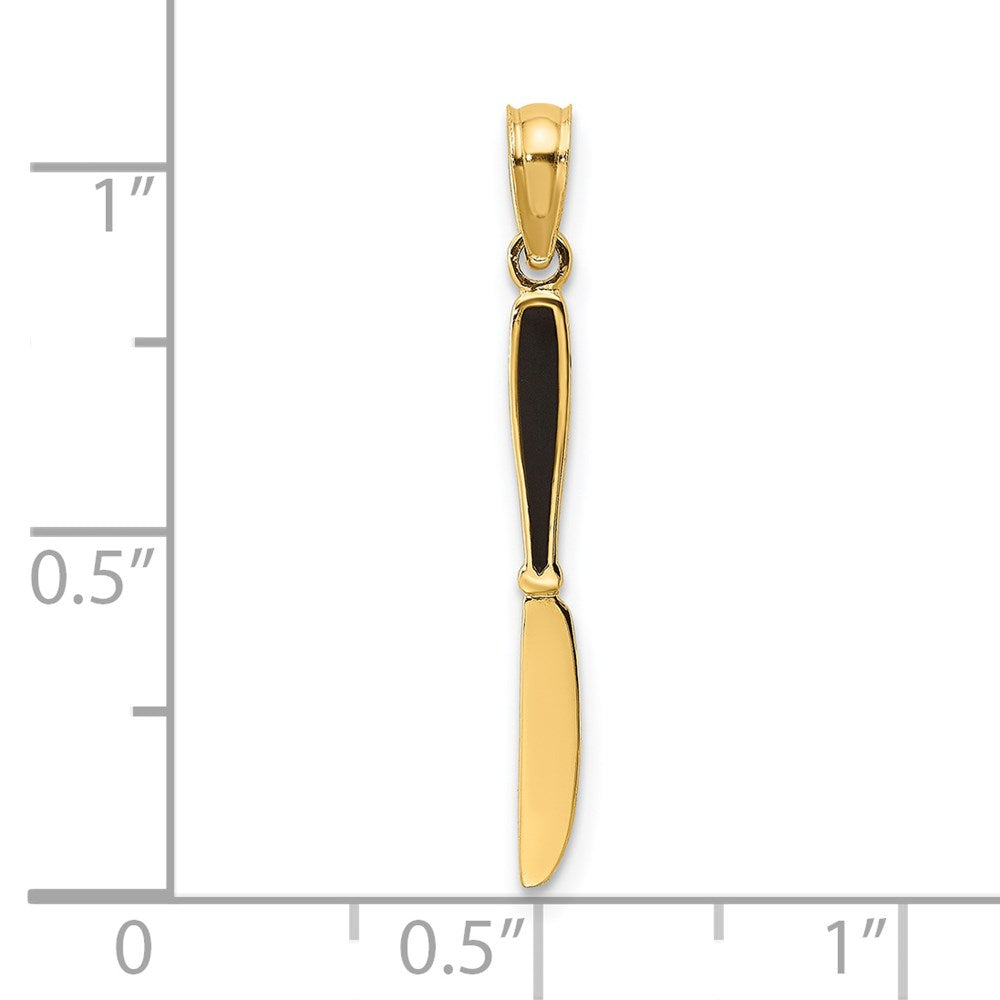 14k Yellow Gold 2.25 mm W/ Black Enamel 3-D Table Knife Charm (0.4 grams)