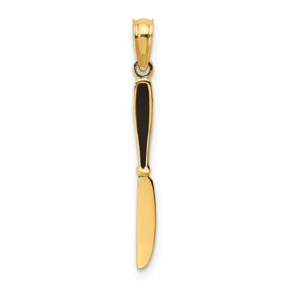 14k Yellow Gold 2.25 mm W/ Black Enamel 3-D Table Knife Charm (0.4 grams)