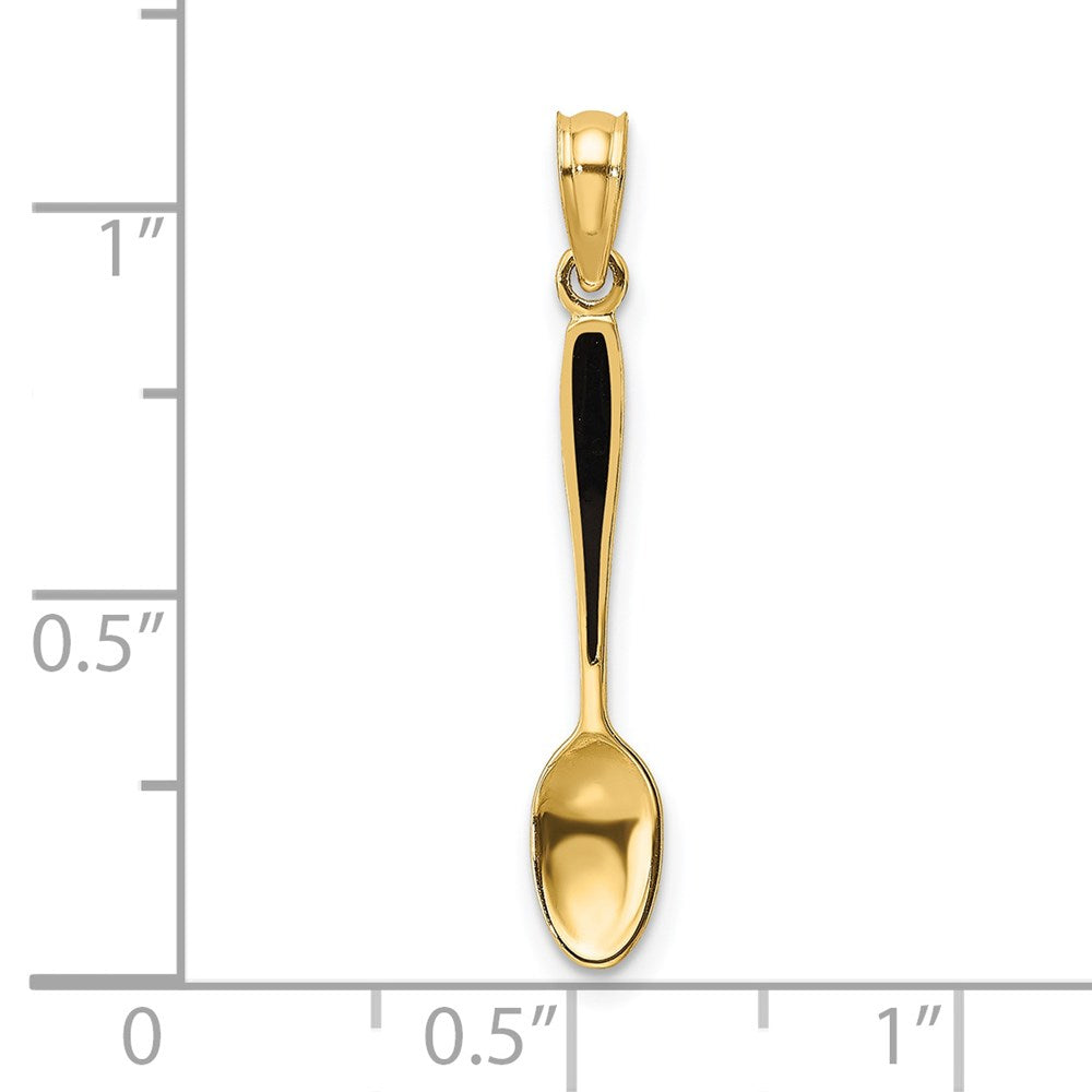 14k Yellow Gold 4.4 mm 3-D W/ Black Enamel Table Spoon Charm (0.62 grams)