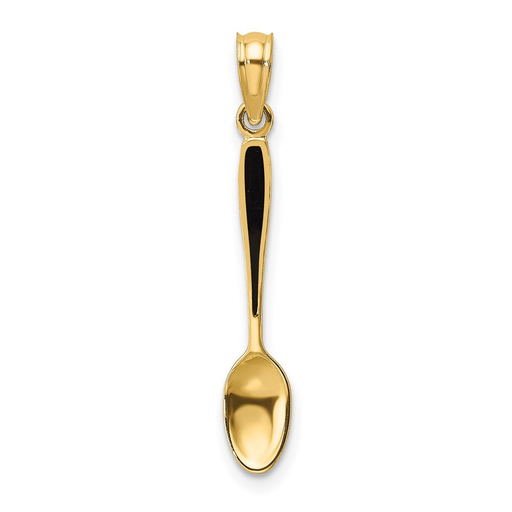 14k Yellow Gold 4.4 mm 3-D W/ Black Enamel Table Spoon Charm (0.62 grams)