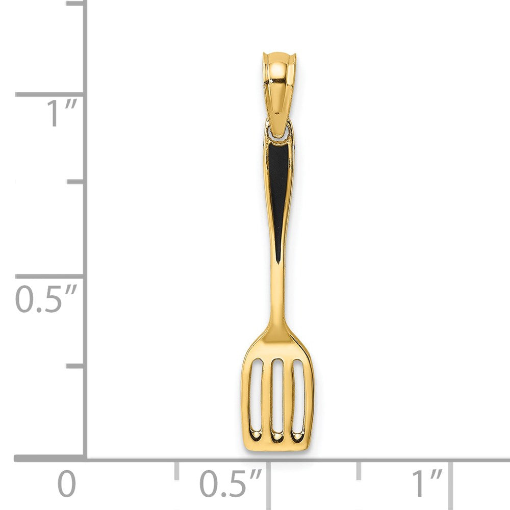 14k Yellow Gold 5 mm W/ Black Enamel 3-D Spatula Charm (0.55 grams)