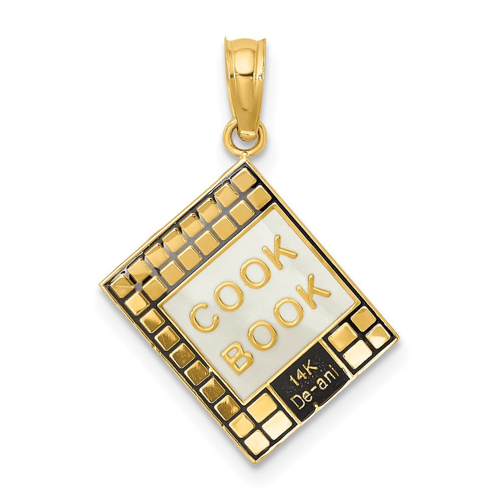 14k Yellow Gold 17.1 mm W/ Black Enamel 3-D Cook Book Charm (1.65 grams)