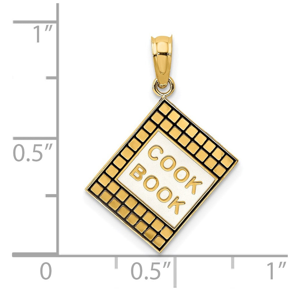 14k Yellow Gold 17.1 mm W/ Black Enamel 3-D Cook Book Charm (1.65 grams)